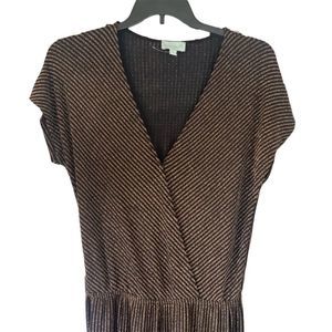 Veronica M Short Sleeve Black and Copper Striped Jumpsuit. Size Large.